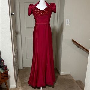 David’s Bridal Jules & Cleo Chic Red Sequin Maxi Dress